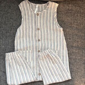 Rylee + Cru Striped Sleeveless Cotton Romper in Beige, Blue & Brown